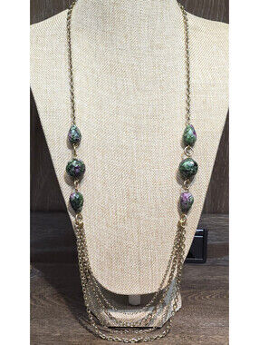 Natural Ruby Zoisite Bead Chain Necklace Swag Bottom